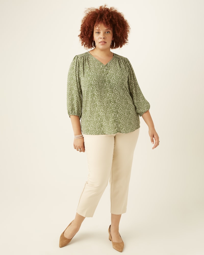 Plus size model with hourglass body shape wearing Ashley Cutout Knit Top by Molly&Isadora | Dia&Co | dia_product_style_image_id:173429